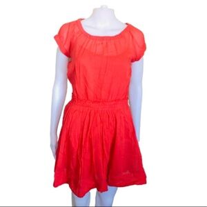 MASTINA Ruched Waist Detail Dress With Cap Sleeves Coral/Pink Size Small